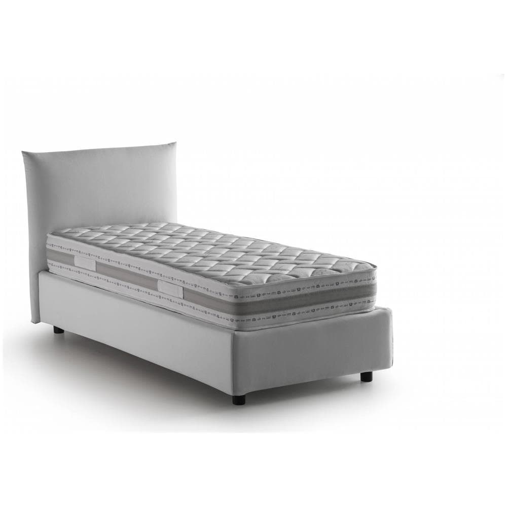Letto Singolo Daisy, Letto Contenitore Con Rivestimento In Tessuto, 100% Made In Italy, Apertura Frontale, Con Materasso Cm 80x190 Incluso, Bianco - Foto 2