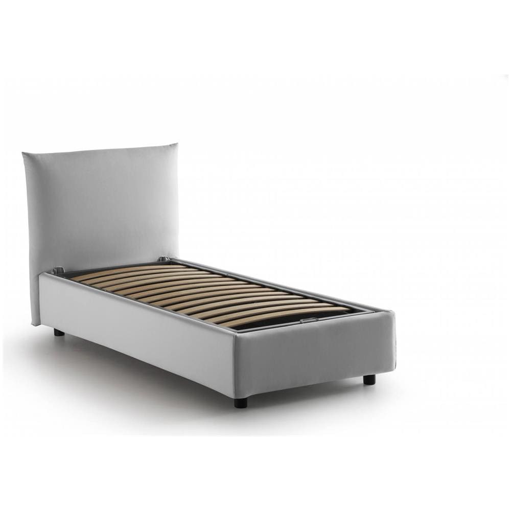 Letto Singolo Daisy, Letto Contenitore Con Rivestimento In Tessuto, 100% Made In Italy, Apertura Frontale, Con Materasso Cm 80x190 Incluso, Bianco - Foto 4