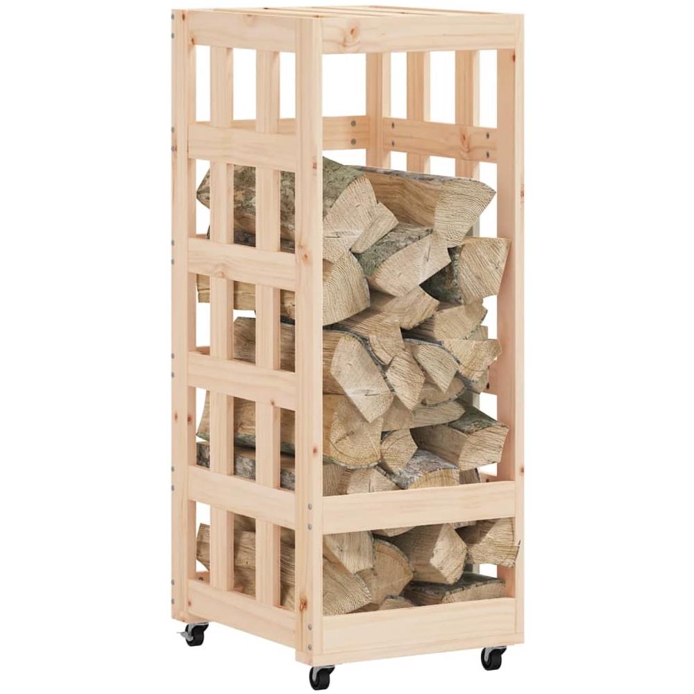 Portalegna Con Ruote 40x49x110 Cm Legno Massello Di Pino - Foto 3