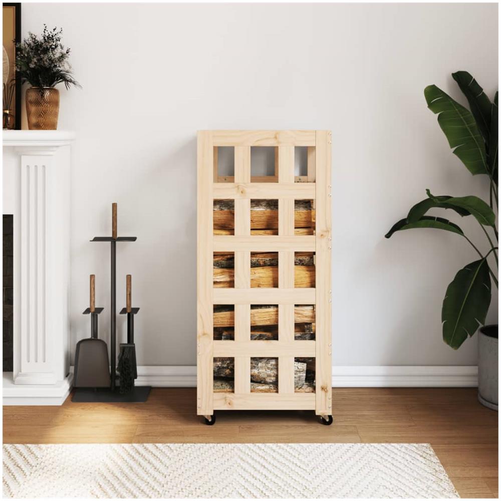 Portalegna Con Ruote 40x49x110 Cm Legno Massello Di Pino - Foto 1