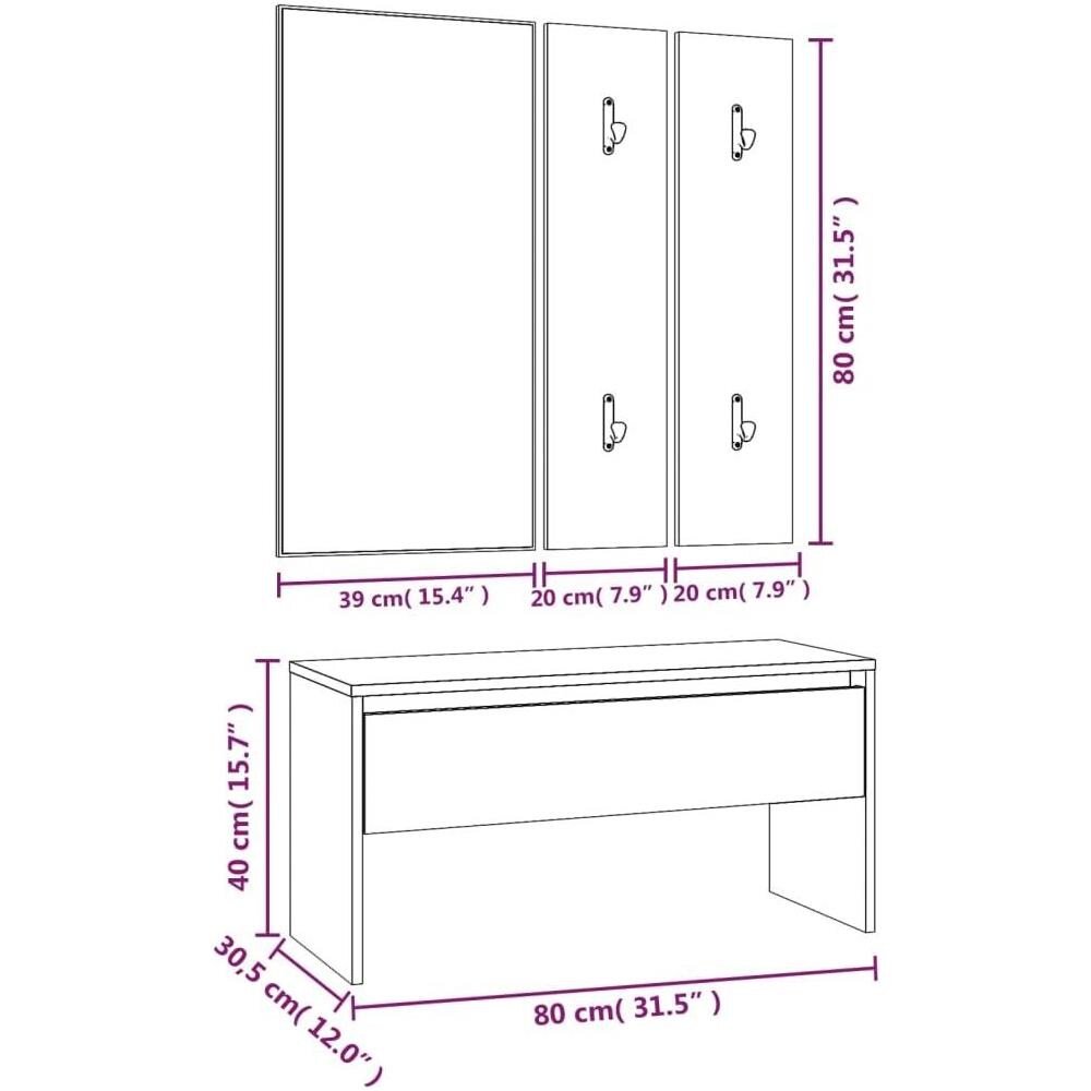 Set di Mobili da Corridoio Grigio Sonoma in Legno Multistrato - Foto 10