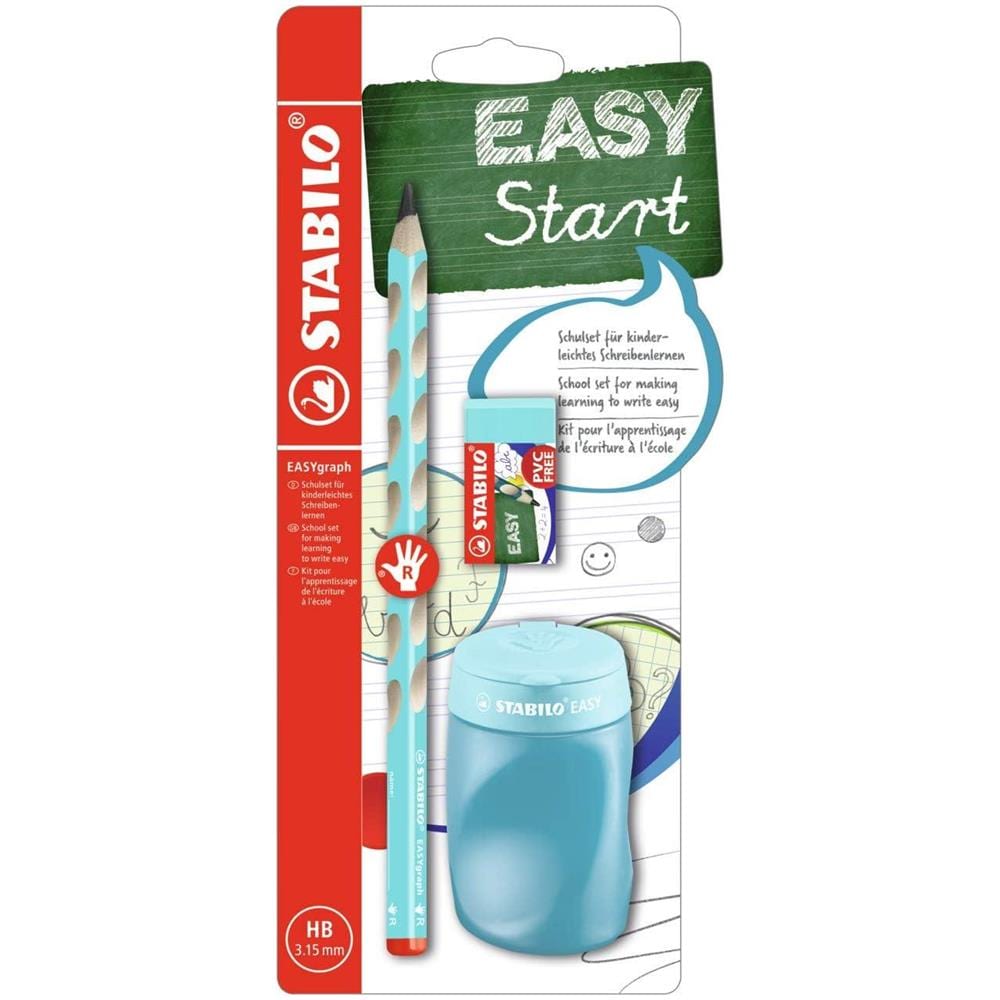 EASYgraph - School Set - Azzurro - per Destrimani - con Gomma + Temperino - Foto 1