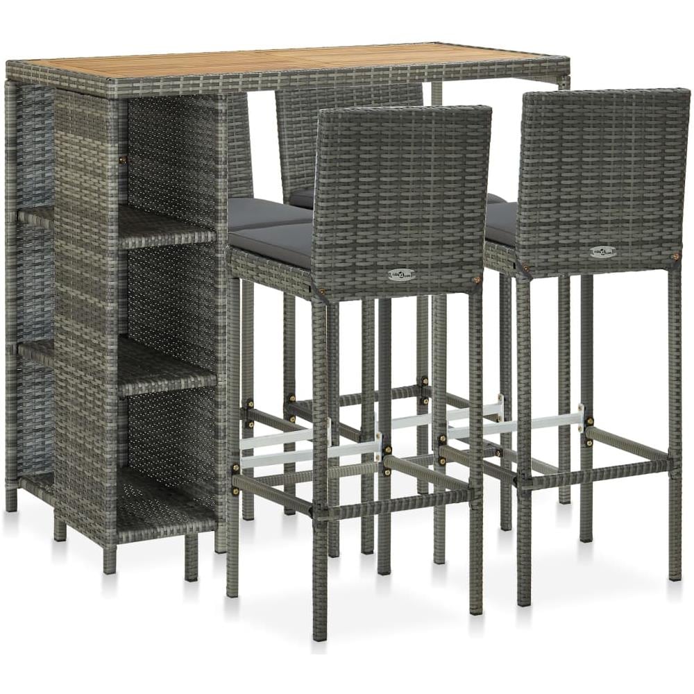 Set Da Bar Da Giardino 5 Pz Con Cuscini In Polyrattan Grigio - Foto 1
