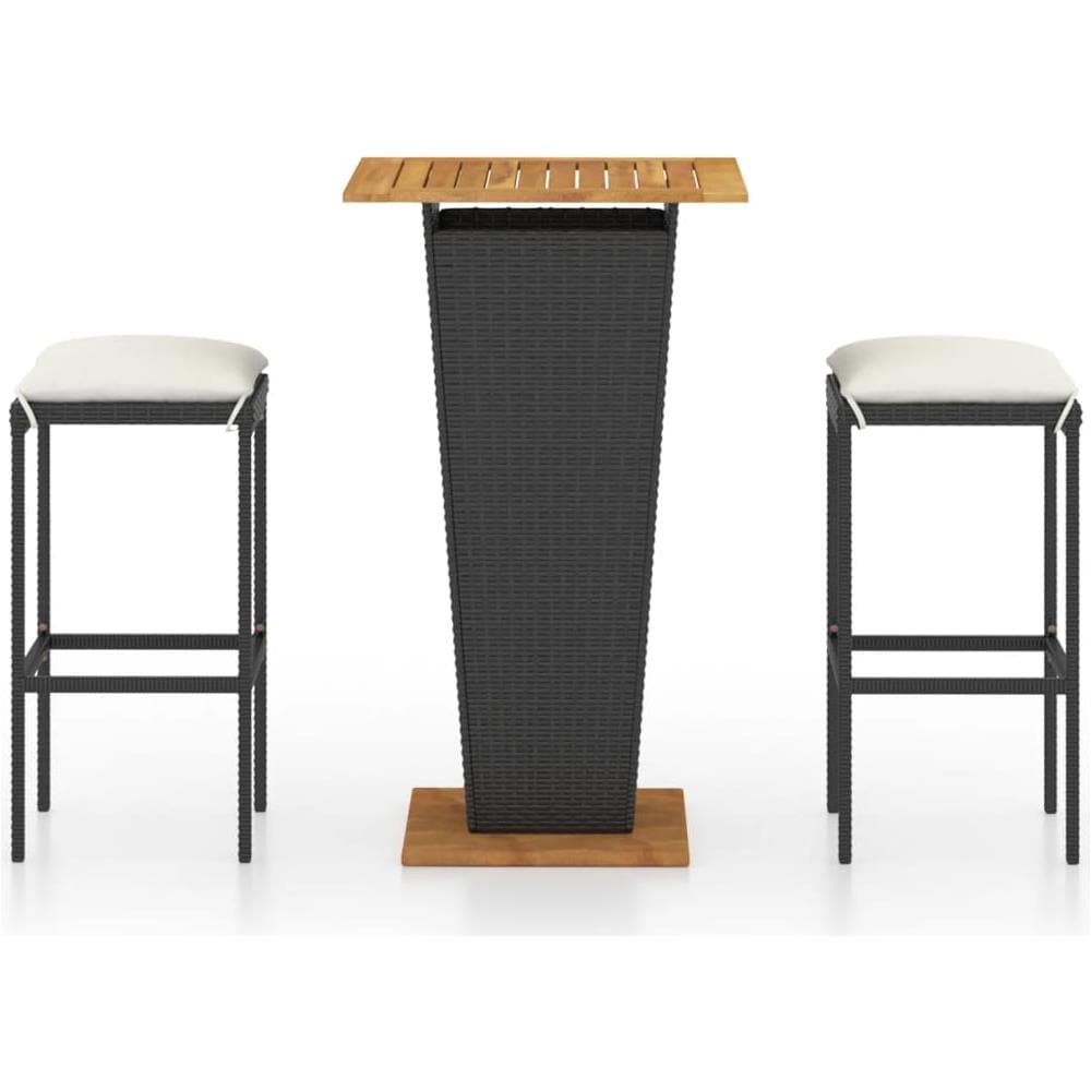 Set Bar da Giardino 3 pz con Cuscini in Polyrattan Nero - Foto 1