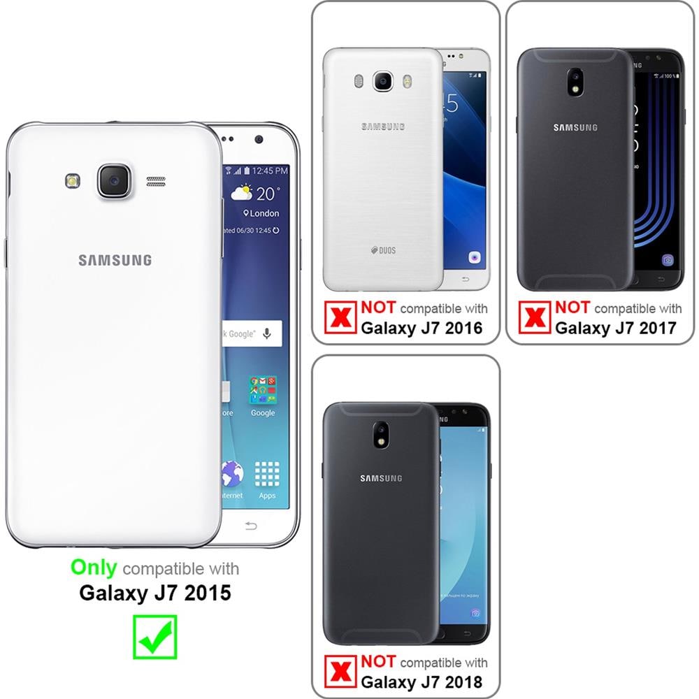 Custodia E 2x Vetro Di Protezione Temperato Compatibile Con Samsung Galaxy J7 2015 In Transparente - Coperchio Protettivo Ibrido Con Bordo In Silicone Tpu E Retro In Vetro Acrilico - Foto 2
