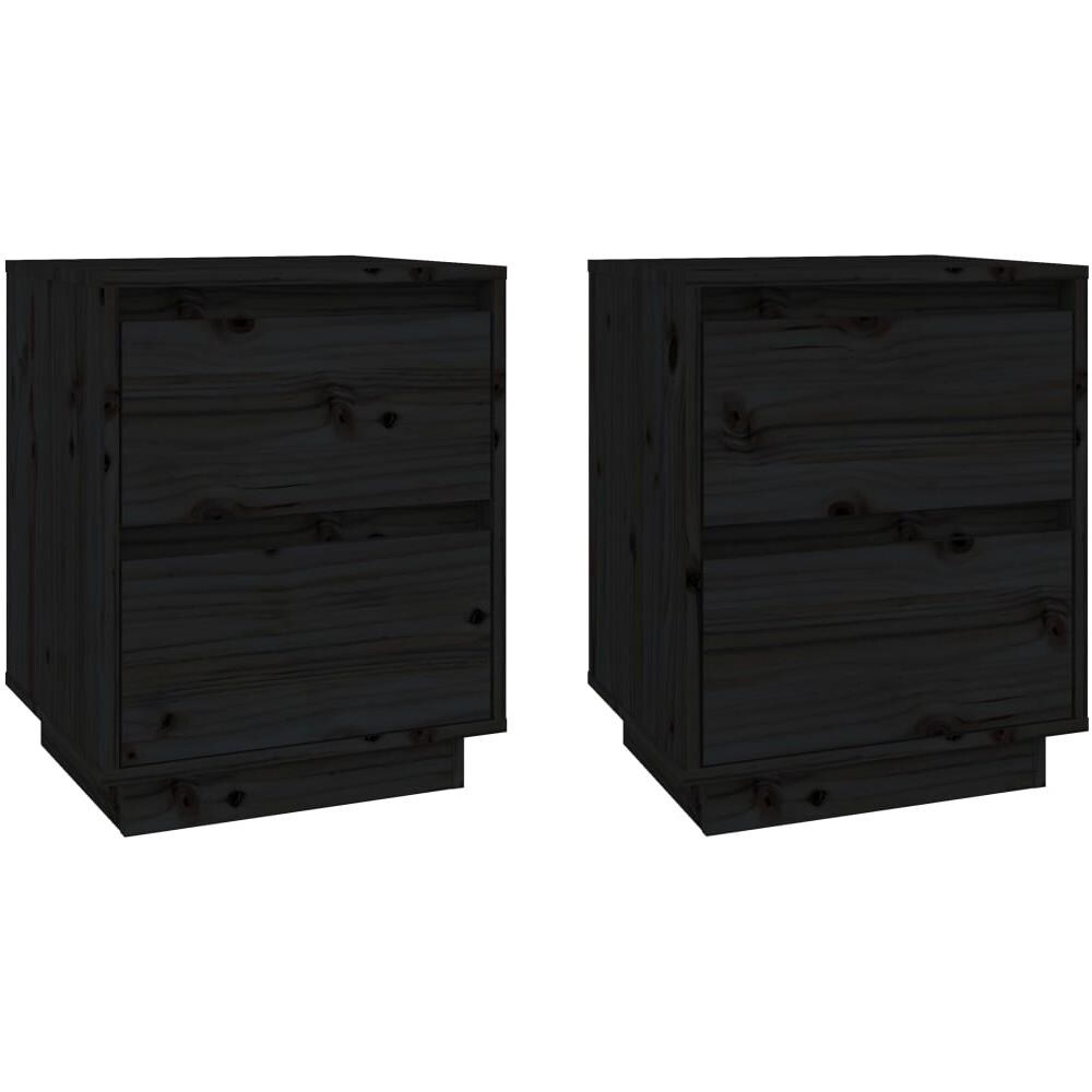 Comodini 2 Pz Neri 40x35x50 Cm In Legno Massello Di Pino - Foto 2