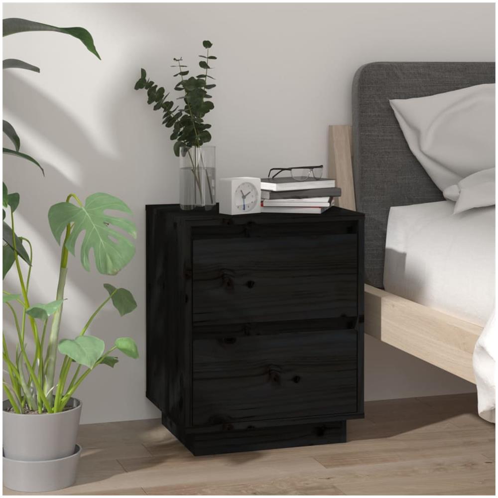Comodini 2 Pz Neri 40x35x50 Cm In Legno Massello Di Pino - Foto 3