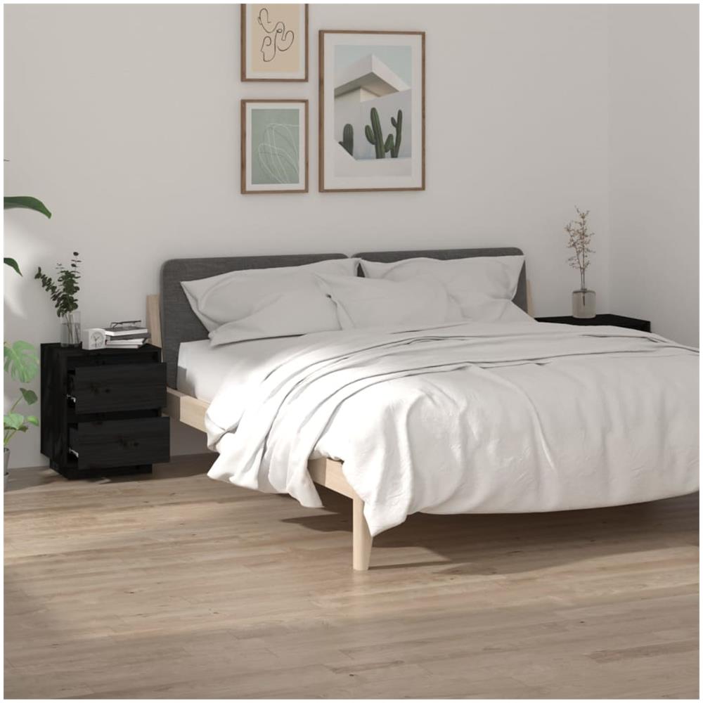Comodini 2 Pz Neri 40x35x50 Cm In Legno Massello Di Pino - Foto 1