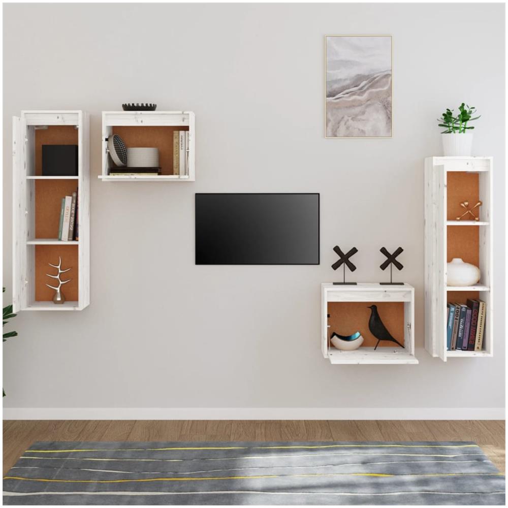 Mobili Porta Tv 4 Pz Bianchi In Legno Massello Di Pino - Foto 8
