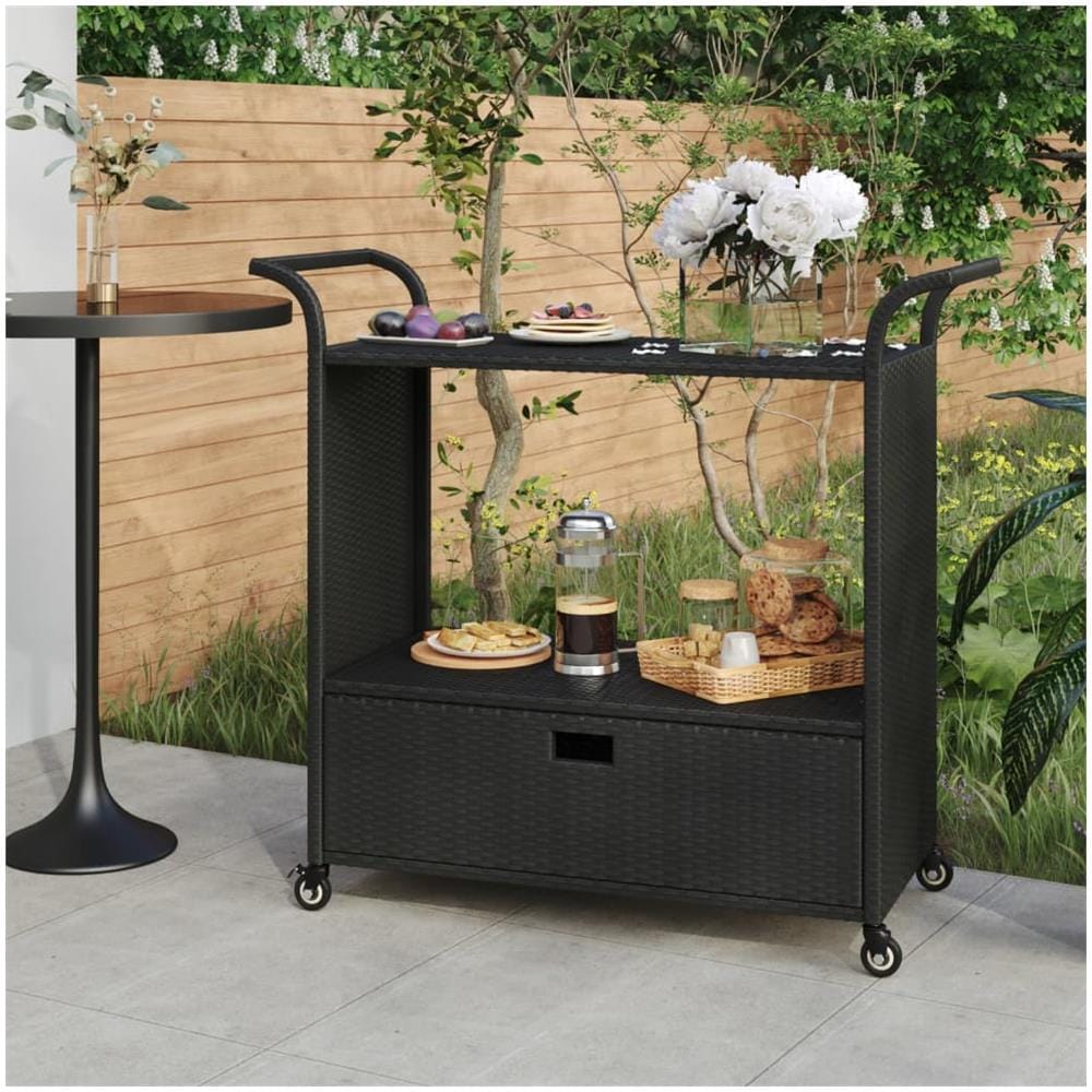 Carrello Da Bar Con Cassetto Nero 100x45x97 Cm In Polyrattan - Foto 1