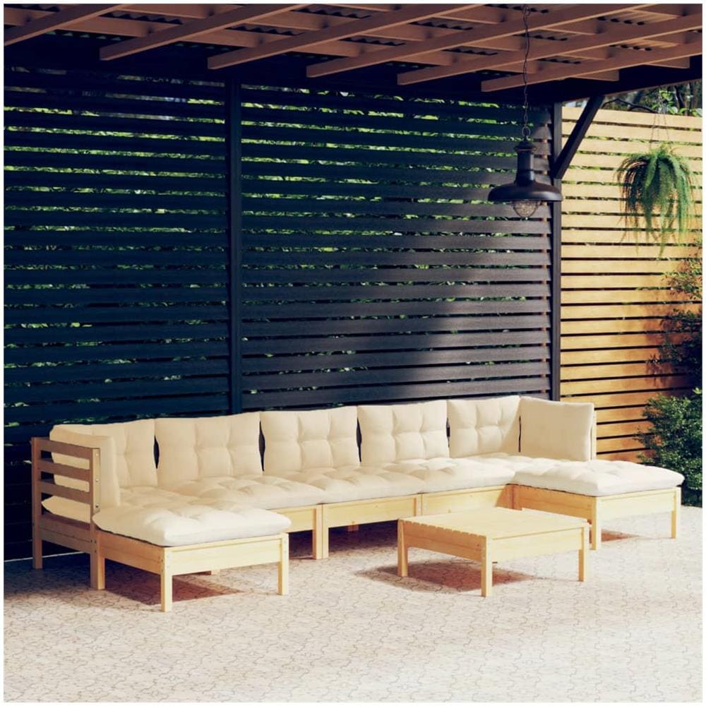 Set Divani Da Giardino 8 Pz Con Cuscini Crema Massello Di Pino - Foto 1