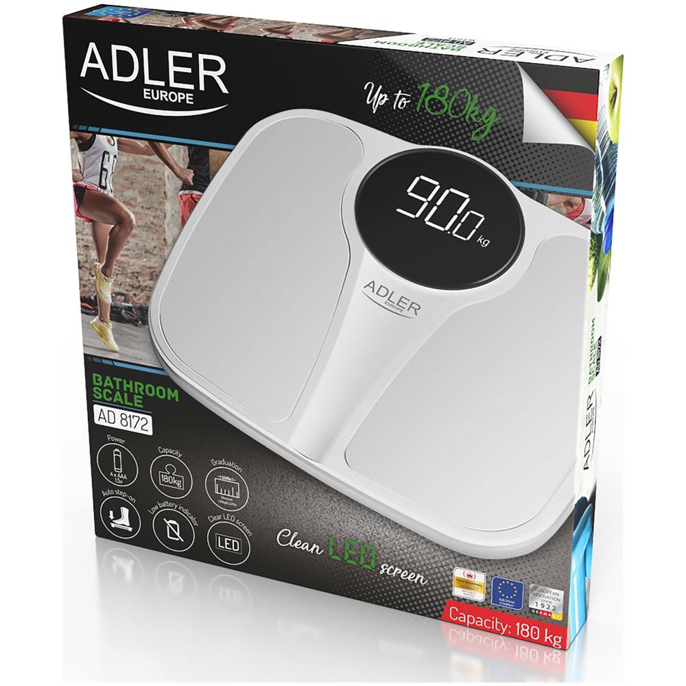 Ad8172w Bilancia Pesapersone Digitale Alta Precisione 180kg, Display Lcd Autospegnimento Bianco - Foto 2