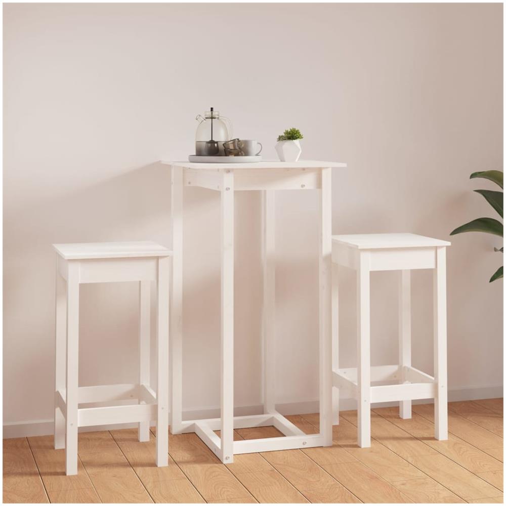 Set Da Bar 3 Pz Bianco In Legno Massello Di Pino - Foto 3