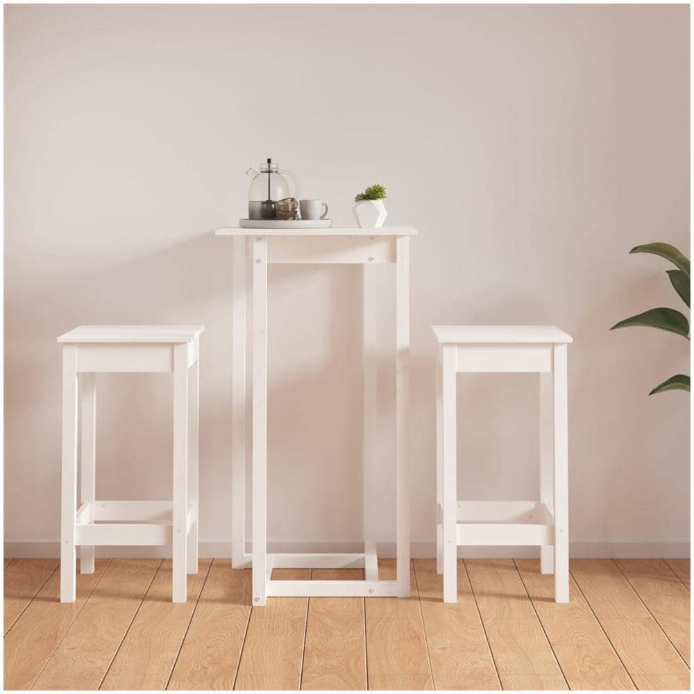 Set Da Bar 3 Pz Bianco In Legno Massello Di Pino - Foto 1