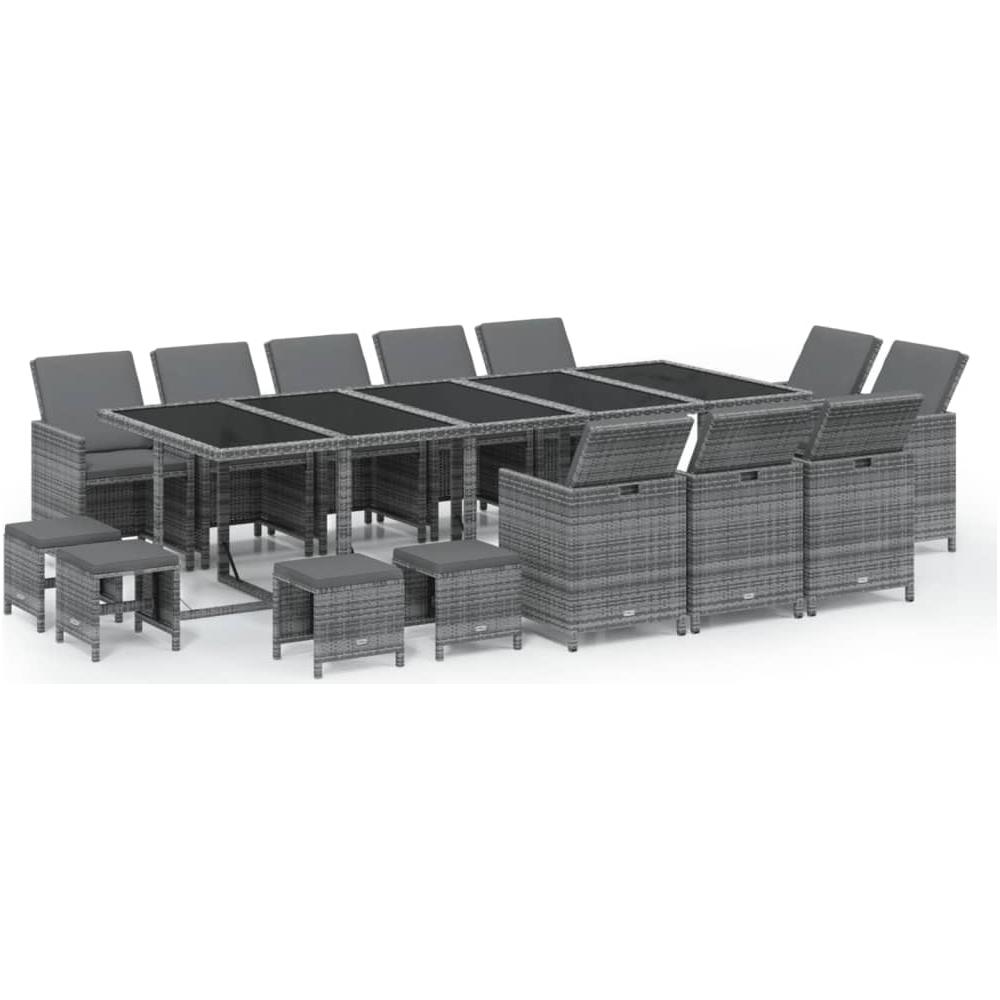 Set Da Pranzo Per Giardino 15 Pz Con Cuscini Polyrattan Grigio - Foto 2