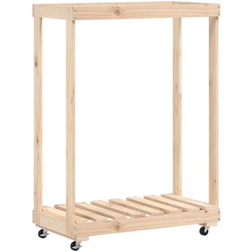 Portalegna Con Ruote 76,5x40x108 Cm Legno Massello Di Pino - Foto 2