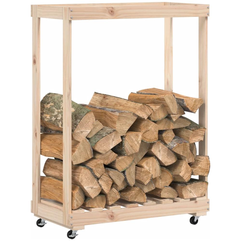 Portalegna Con Ruote 76,5x40x108 Cm Legno Massello Di Pino - Foto 3
