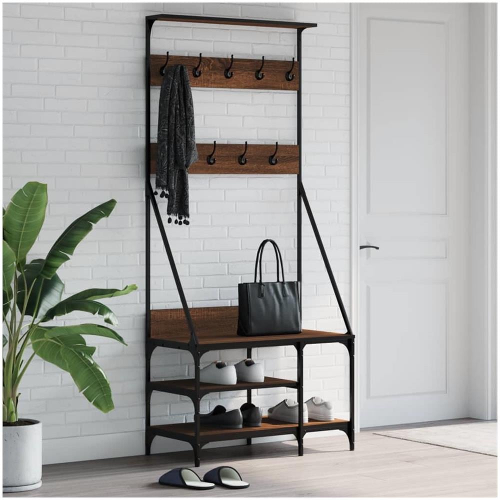 Appendiabiti Con Porta Scarpe Rovere Marrone 80x40x184 Cm - Foto 1