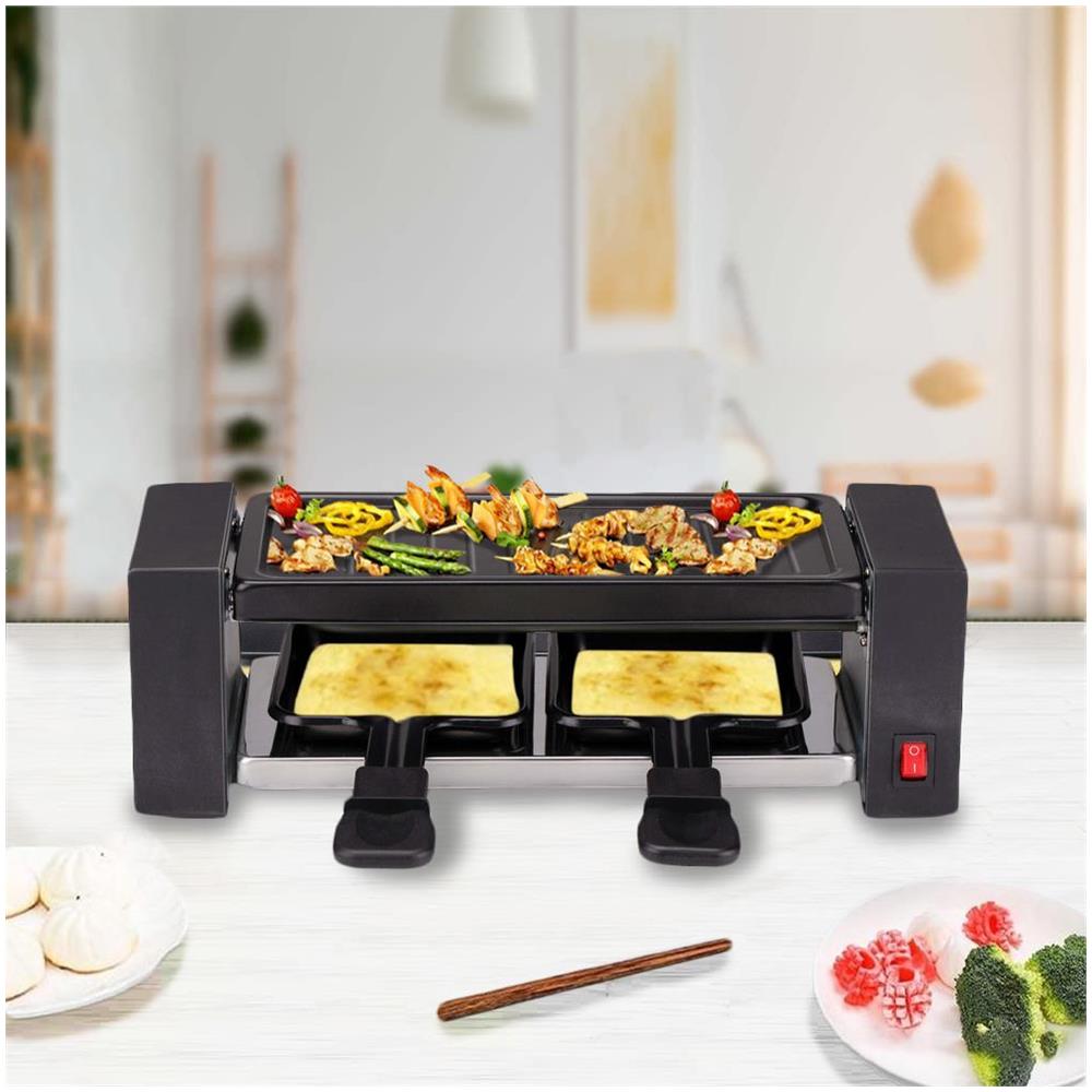 Griglia Raclette Gourmet 400W Piastra Grill Manico Termico Antiustioni 2 Persone - Foto 4