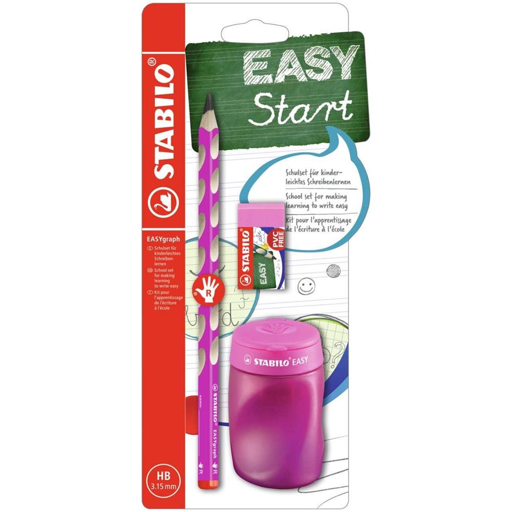 EASYgraph - School Set - Rosa - per Destrimani - con Gomma + Temperino - Foto 1