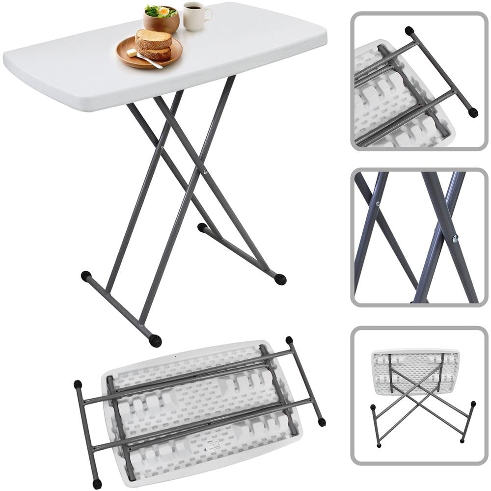 Tavolo Pieghevole Regolabile, Tavolo Compatto E Pieghevole, 76 X 50 X 51/63/74 Cm, Bianco, Materiale: Hdpe, Acciaio - Foto 1