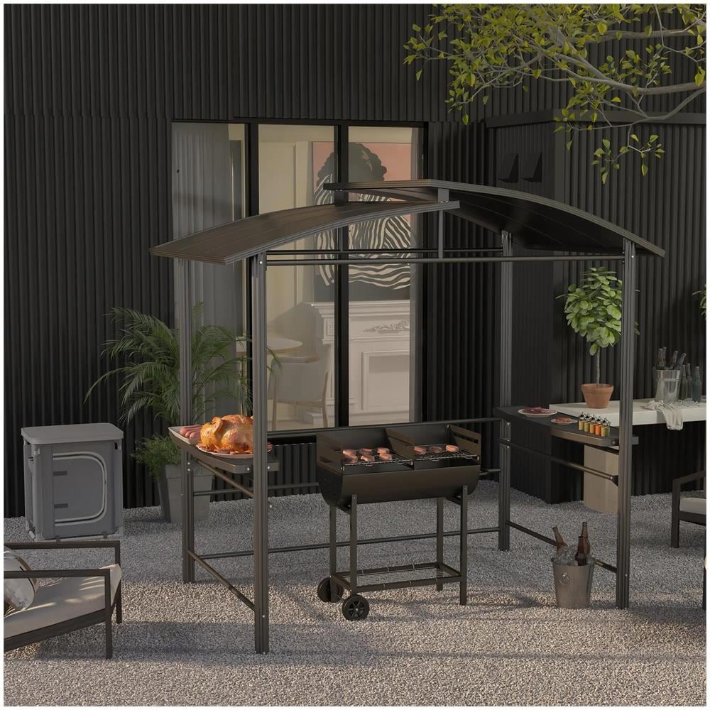 Barbecue in Acciaio con 2 Griglie Indipendenti 2 Ruote e Ripiano Inferiore Nero 90x45x96 cm - Foto 8