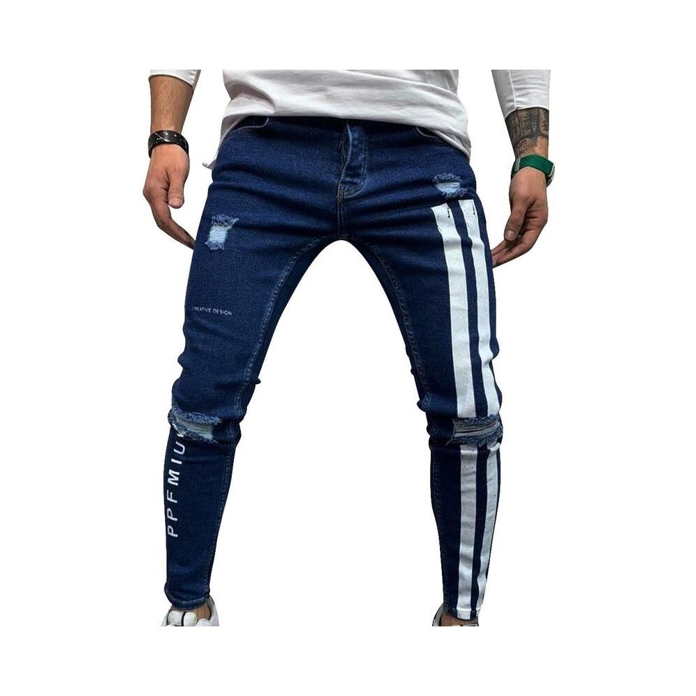 SLOWMOOSE - Jeans Skinny Da Uomo, Pantaloni In Denim Strappati Da  Motociclista, Pantaloni A Matita Con Strisce Laterali [ style3-nero /  Asiatico Taglia M] - ePRICE