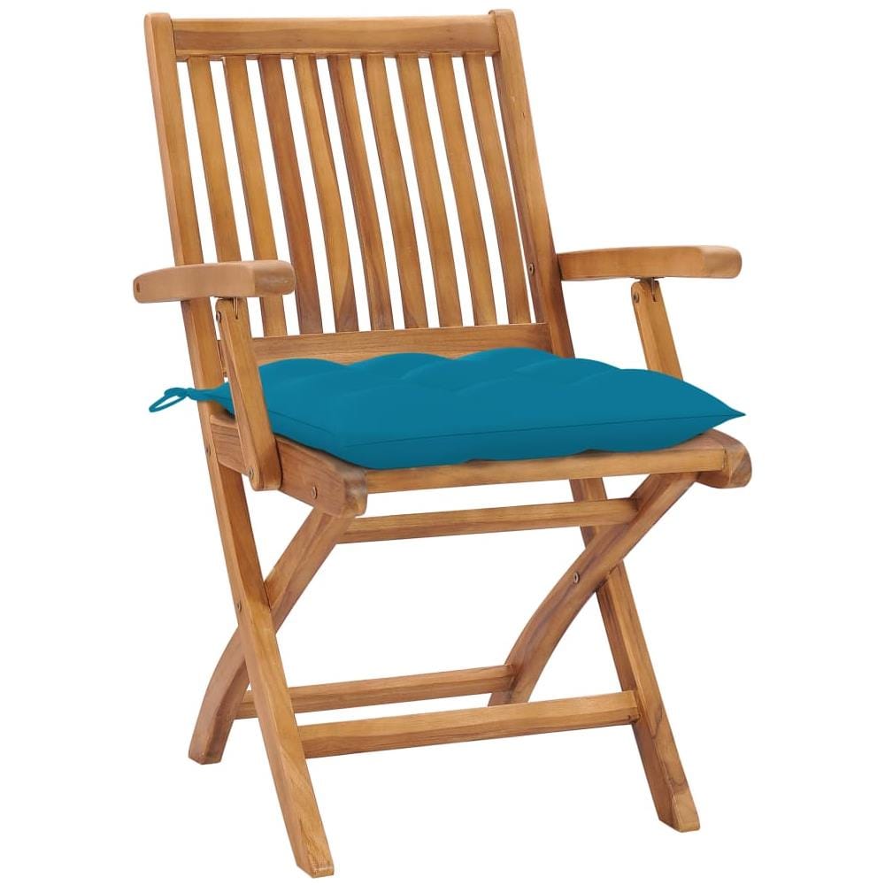 Sedie da Giardino 2 pz con Cuscini Azzurro in Massello di Teak - Foto 3