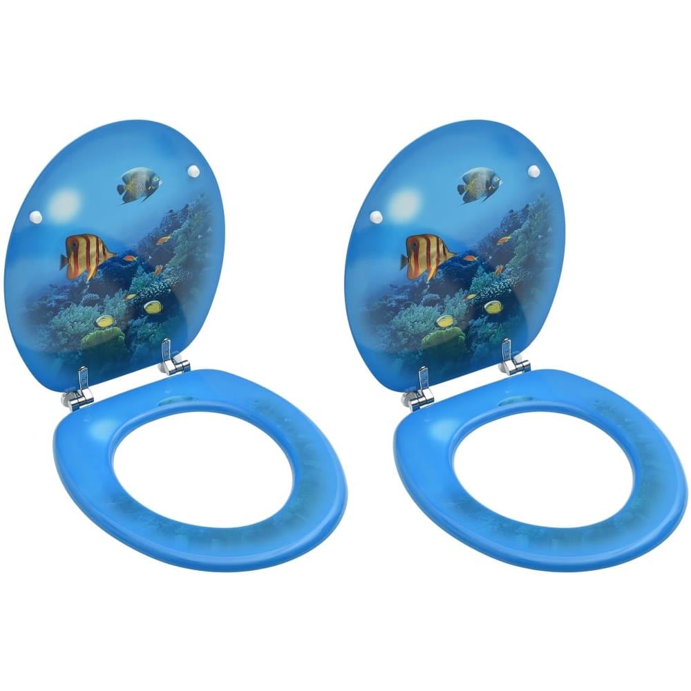 Tavolette WC con Coperchi 2 pz in MDF Design Fondo Mare - Foto 1