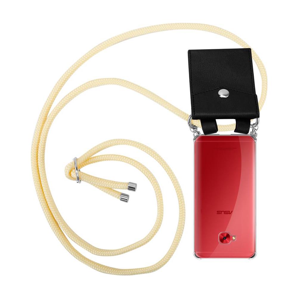 Catena Di Telefoni Cellulari Compatibile Con Asus Zenfone 4 Selfie Pro In Crema Beige - Coperchio Protettivo In Silicone Con Anelli D'argento, Cinturino In Corda E Custodia Staccabile - Foto 1
