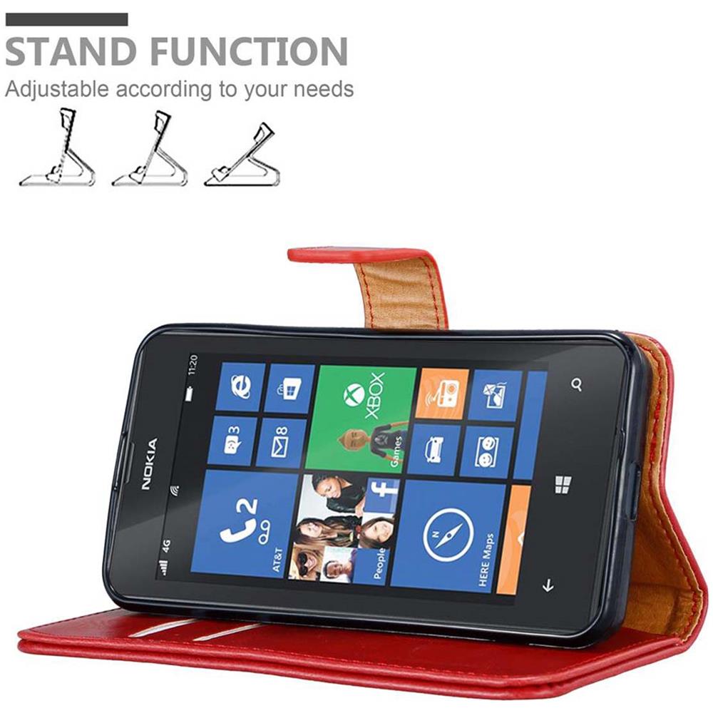 Custodia Compatibile Con Nokia Lumia 520 In Rosso Vinaccia - Coperchio Protettiva Con Chiusura Magnetica, Funzione Stand E Tasca Per Le Carte - Foto 2