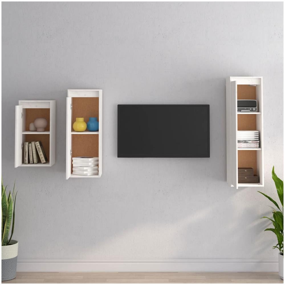 Mobili Porta Tv 3 Pz Bianco In Legno Massello Di Pino - Foto 10