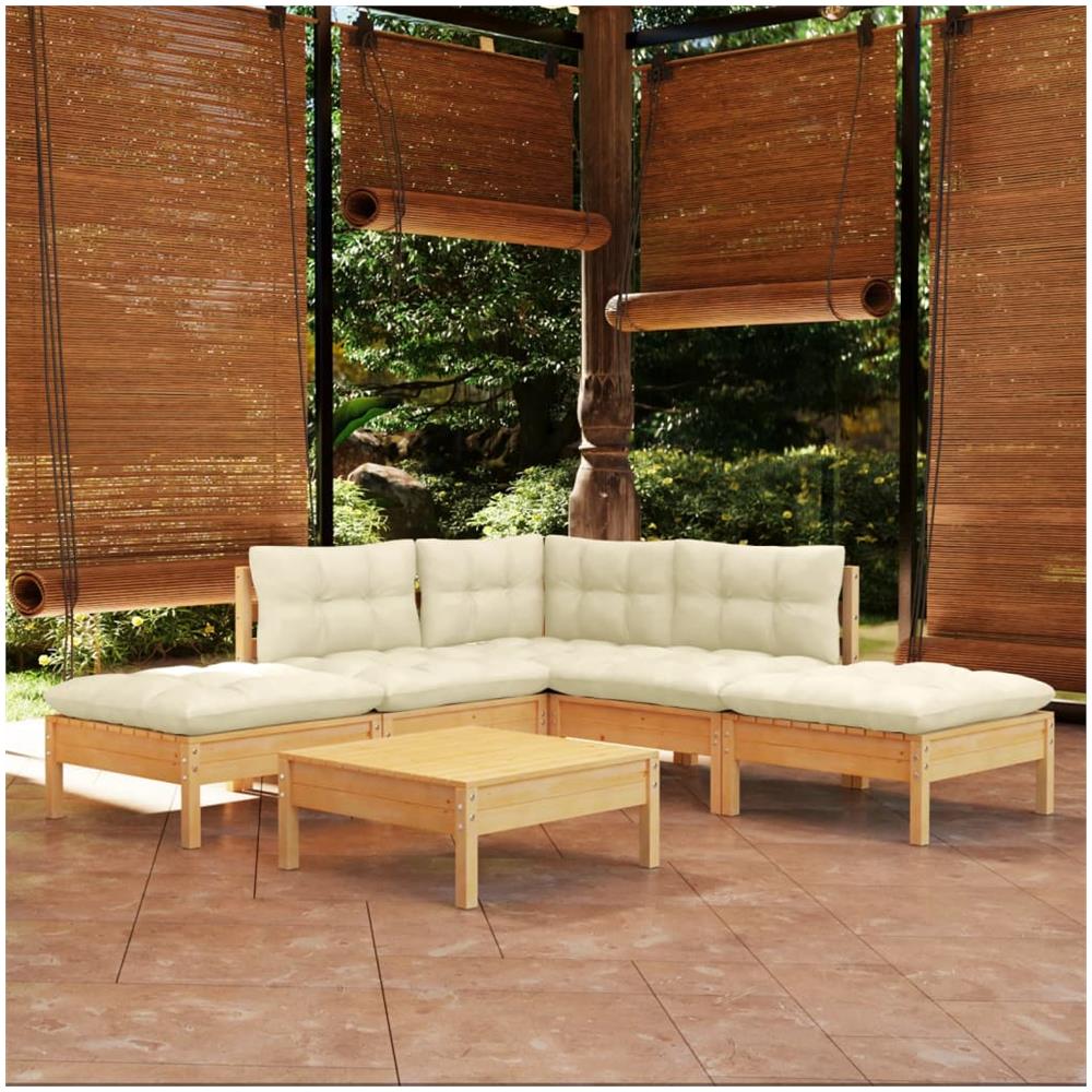 Set Divani da Giardino 6 pz con Cuscini Crema in Massello di Pino - Foto 1