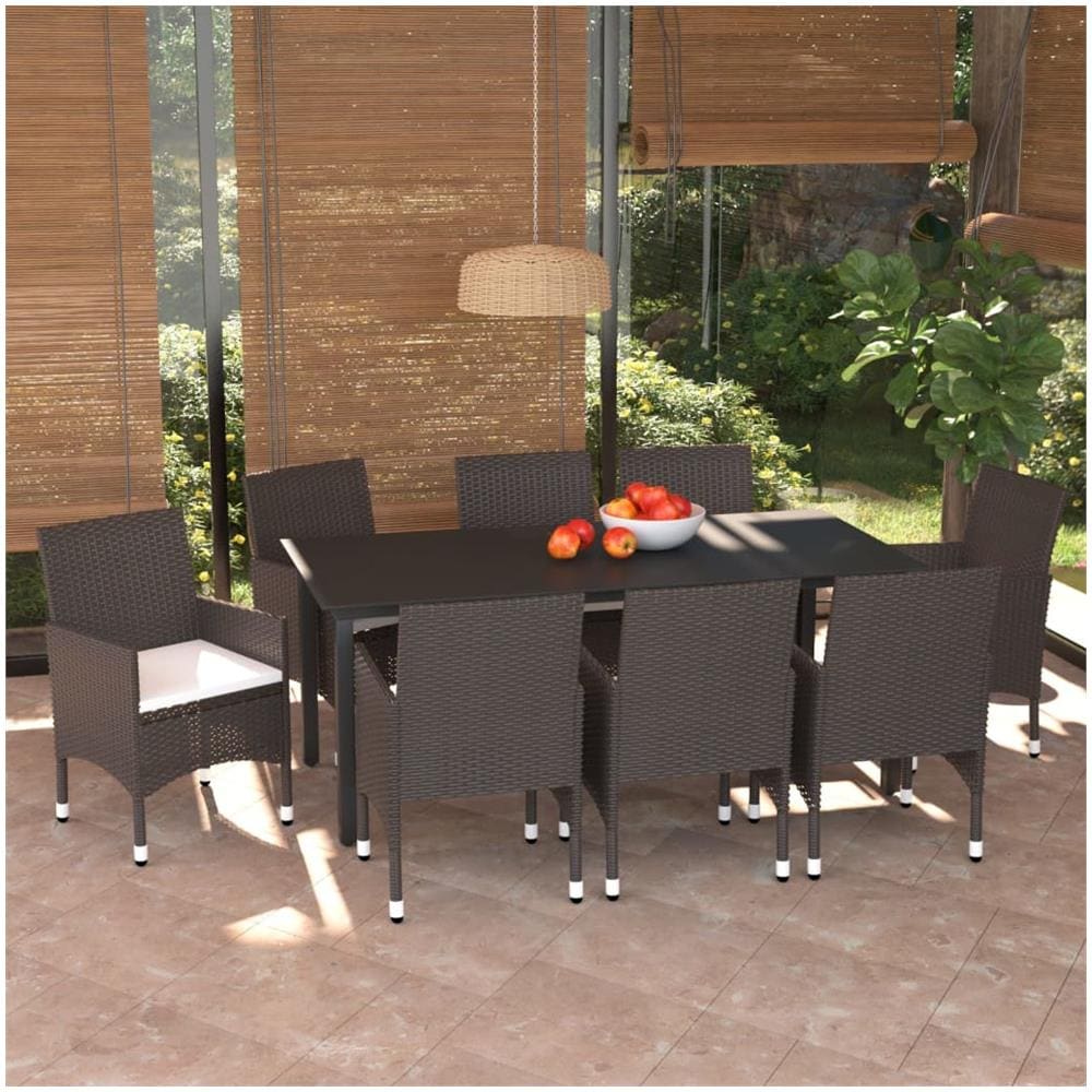 Set Pranzo Da Giardino 9 Pz Con Cuscini In Polyrattan Marrone - Foto 1