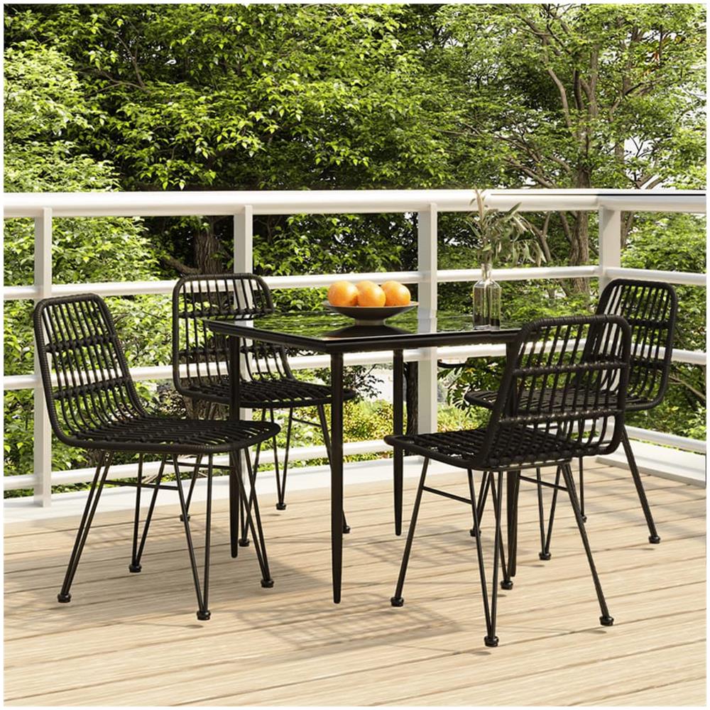 Set Da Pranzo Da Giardino 5 Pz Nero In Polyrattan - Foto 1