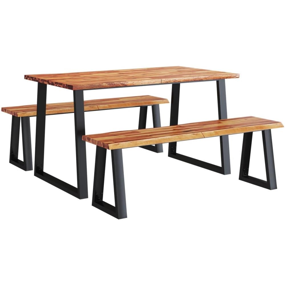 Set Da Pranzo 3 Pz Con Bordi Vivi In Legno Massello Di Acacia - Foto 2