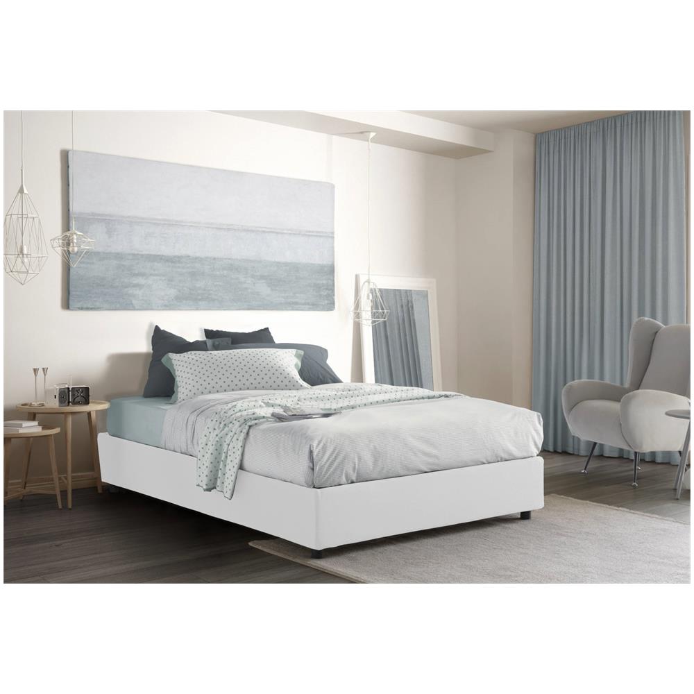 Letto Matrimoniale Elisa, Letto Contenitore Con Rivestimento In Tessuto, 100% Made In Italy, Apertura Frontale, Adatto Per Materasso Cm 160x190, Bianco - Foto 1