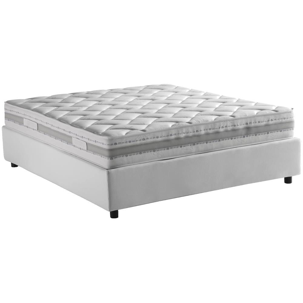 Letto Matrimoniale Elisa, Letto Contenitore Con Rivestimento In Tessuto, 100% Made In Italy, Apertura Frontale, Adatto Per Materasso Cm 160x190, Bianco - Foto 2