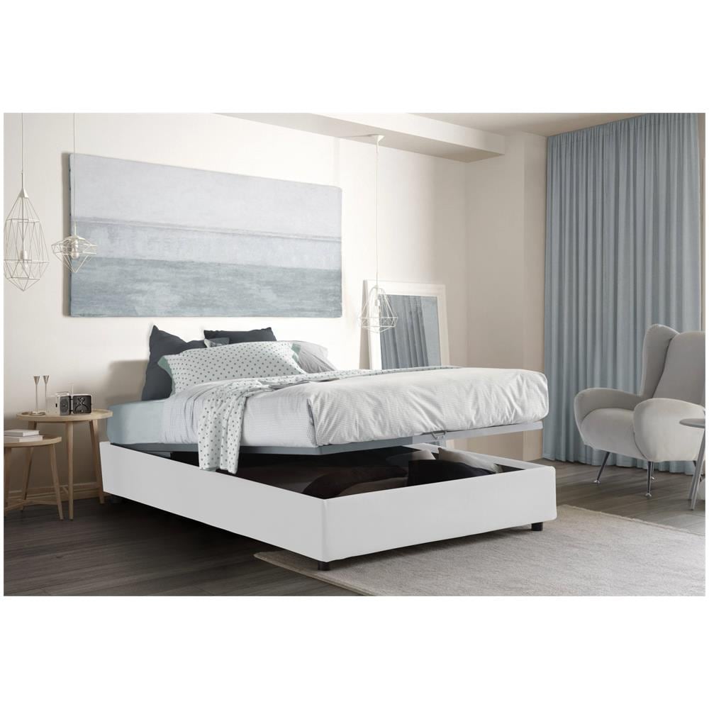 Letto Matrimoniale Elisa, Letto Contenitore Con Rivestimento In Tessuto, 100% Made In Italy, Apertura Frontale, Adatto Per Materasso Cm 160x190, Bianco - Foto 4