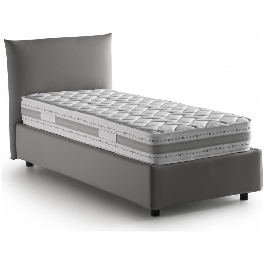 Letto Singolo Daisy, Letto Contenitore Con Rivestimento In Tessuto, 100% Made In Italy, Apertura Frontale, Con Materasso Cm 80x190 Incluso, Grigio - Foto 2