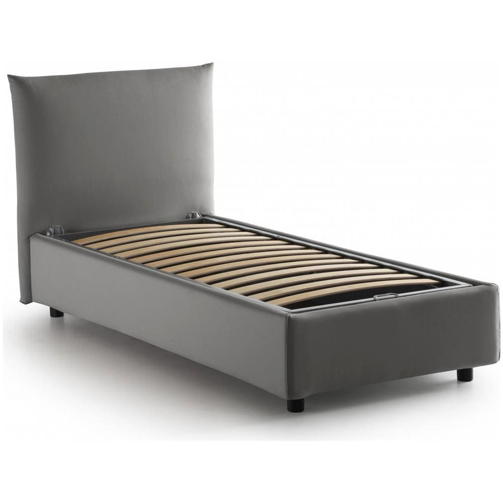 Letto Singolo Daisy, Letto Contenitore Con Rivestimento In Tessuto, 100% Made In Italy, Apertura Frontale, Con Materasso Cm 80x190 Incluso, Grigio - Foto 4
