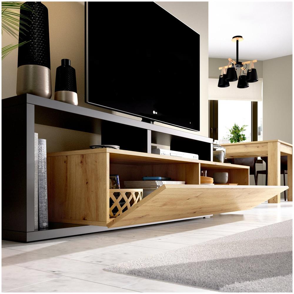 Mobile Porta Tv Maiella, Credenza Bassa Da Soggiorno, Madia Da Salotto Per Televisione, 165x40h47 Cm, Rovere Nodi E Antracite - Foto 4