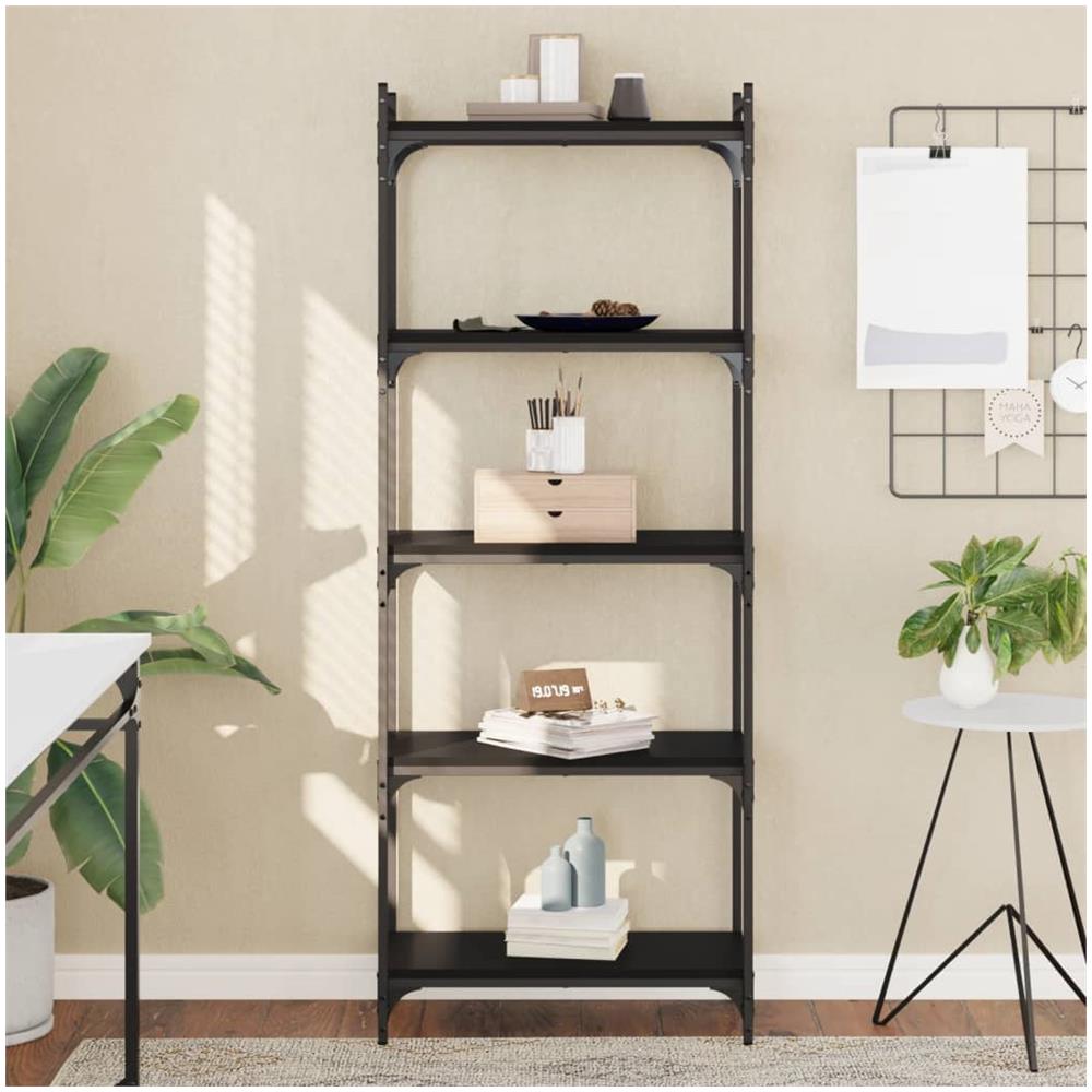 Libreria A 5 Ripiani Nera 60x30x154 Cm In Legno Multistrato - Foto 1