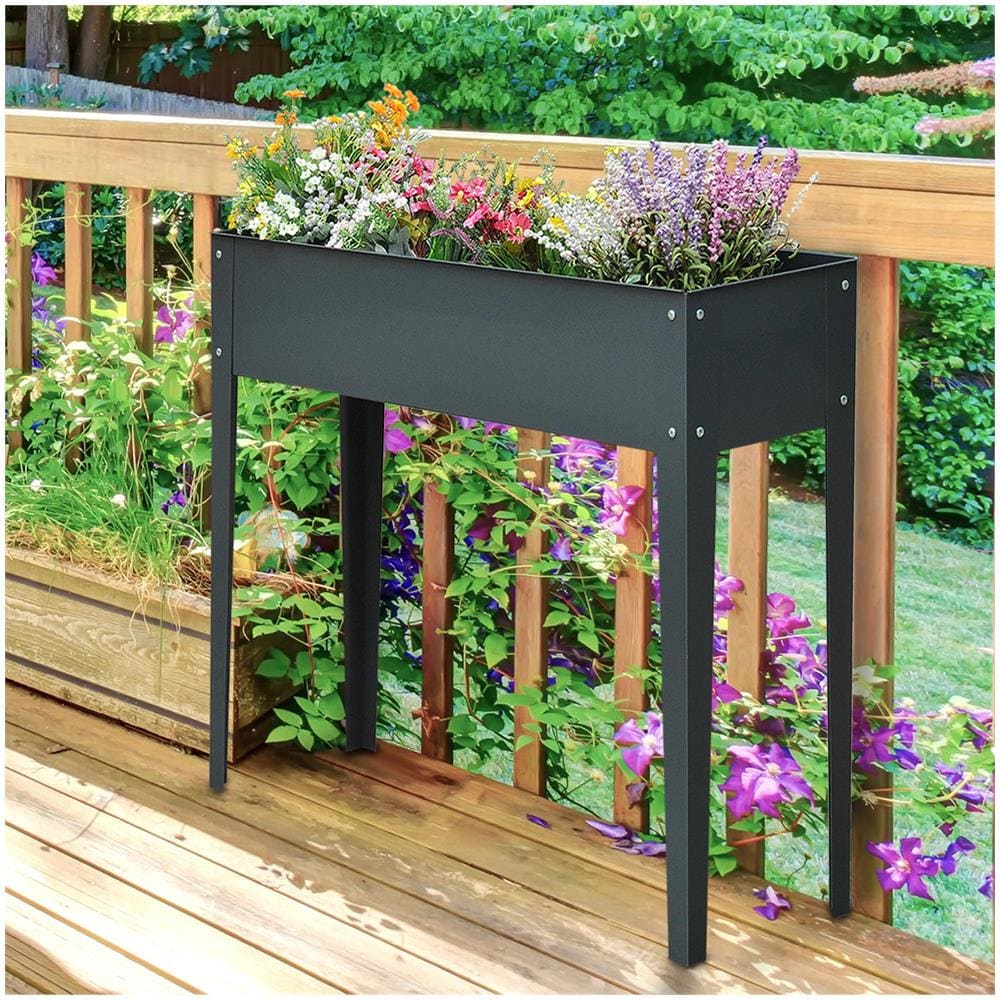 Fioriera da Esterno Rialzata in Metallo con 3 Fori di Drenaggio, 100x30x80 cm, Grigio - Foto 2