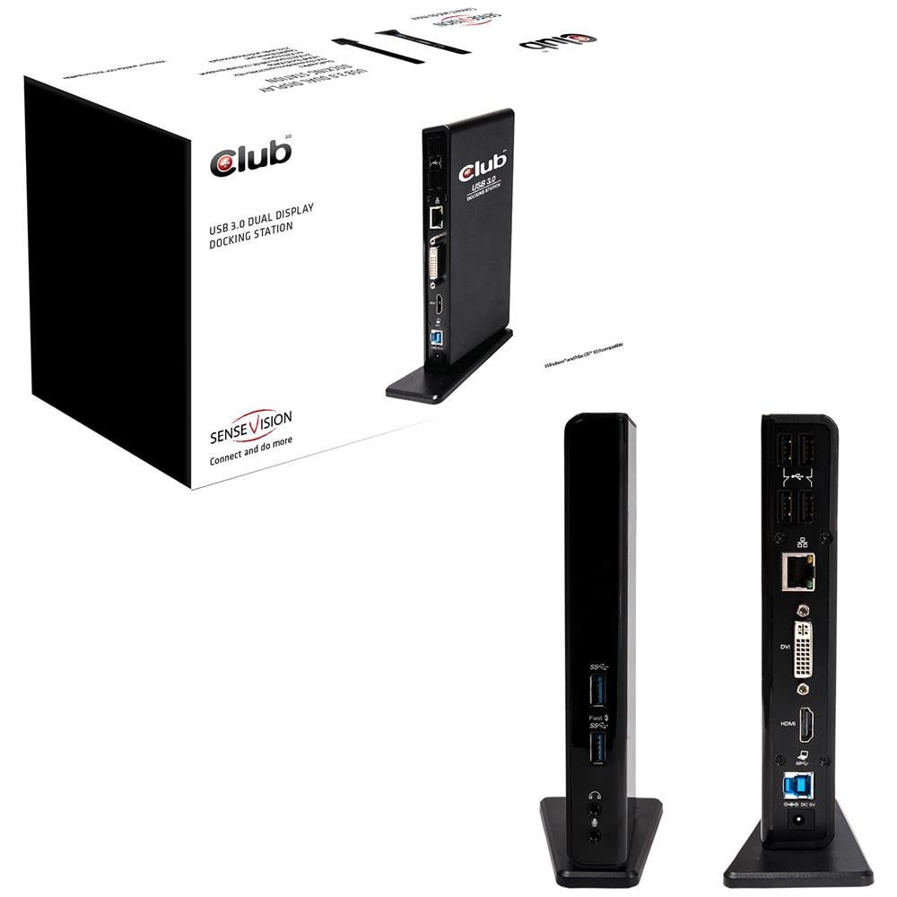 SenseVision USB 3.0 Dual Display Docking Station, Cavo, USB 3.0, USB A, 10, 100, 1000 Mbit / s, Nero, Activity, Operation - Foto 1