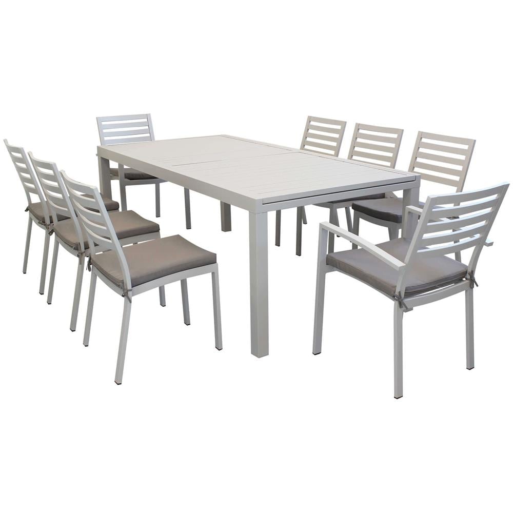 Set Tavolo Giardino Allungabile Rettangolare 200/300 X 100 Con 6 Sedie E 2 Poltrone In Alluminio Tortora Per Esterno - Foto 1