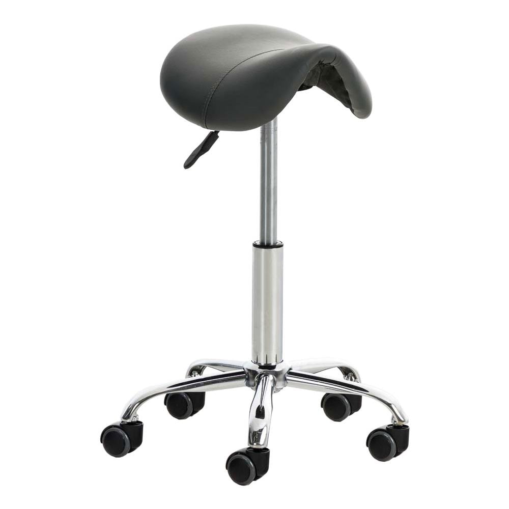 Sgabello da Lavoro Reno in Similpelle I Sgabello A Sella Imbottito Regolabile 53-68 CM E Girevole I Sedia Pc Telaio in Metallo Cromato Grigio - Foto 1