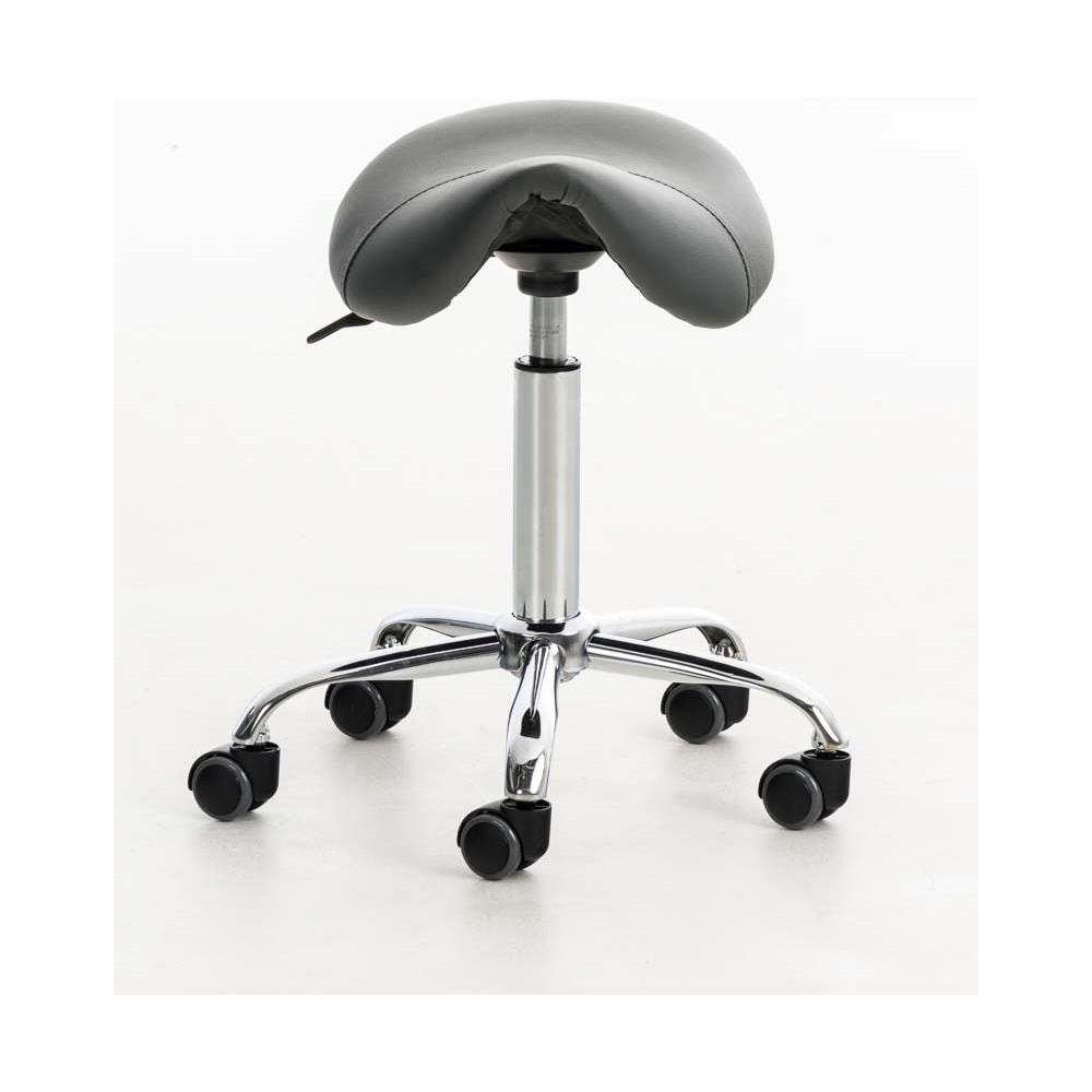 Sgabello da Lavoro Reno in Similpelle I Sgabello A Sella Imbottito Regolabile 53-68 CM E Girevole I Sedia Pc Telaio in Metallo Cromato Grigio - Foto 2