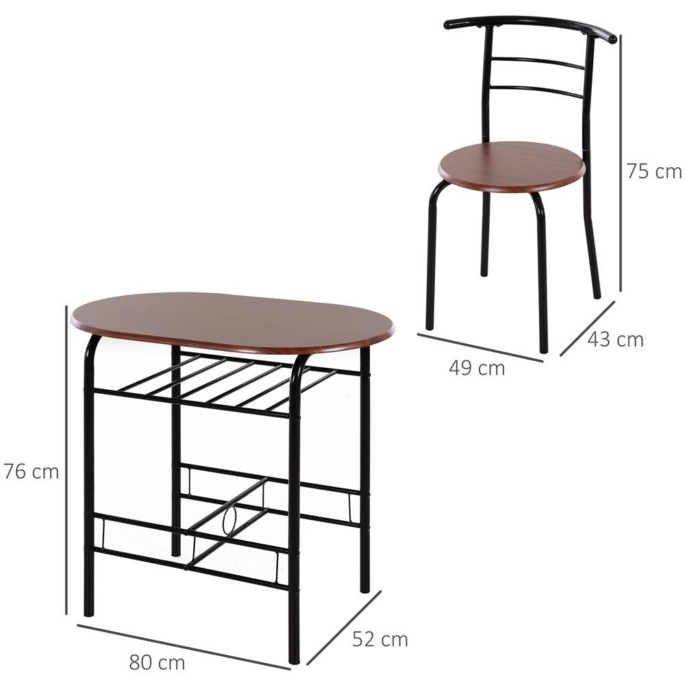 Set Da Pranzo 3 Pezzi Tavolo Con 2 Sedie Marrone Legno E Nero - Foto 2