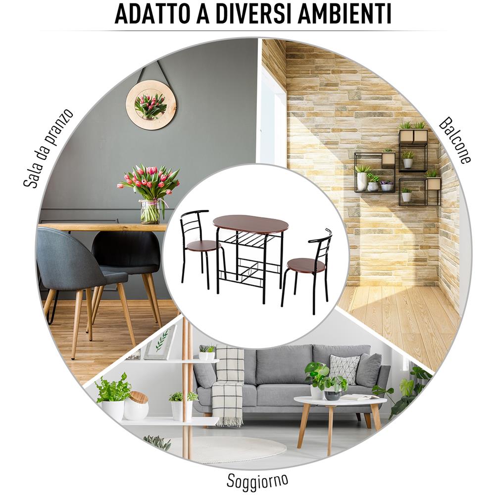 Set Da Pranzo 3 Pezzi Tavolo Con 2 Sedie Marrone Legno E Nero - Foto 8